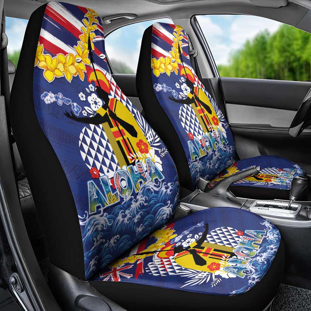 Hawaii King Kamehameha Day Car Seat Cover Lei Sea Waves Polynesian Tapa Pattern