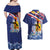 Hawaii King Kamehameha Day Couples Matching Off Shoulder Maxi Dress and Hawaiian Shirt Lei Sea Waves Polynesian Tapa Pattern