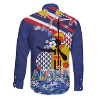 Hawaii King Kamehameha Day Family Matching Long Sleeve Bodycon Dress and Hawaiian Shirt Lei Sea Waves Polynesian Tapa Pattern