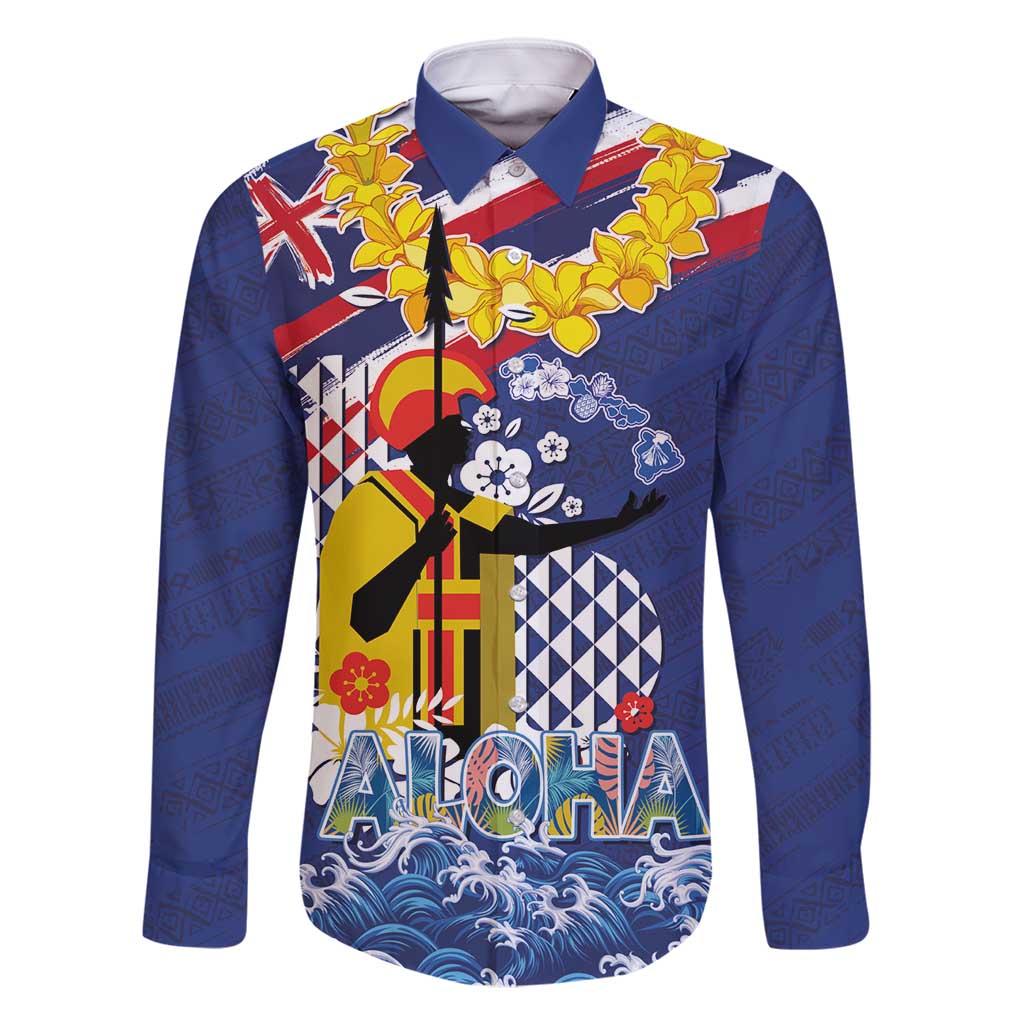 Hawaii King Kamehameha Day Family Matching Off Shoulder Maxi Dress and Hawaiian Shirt Lei Sea Waves Polynesian Tapa Pattern