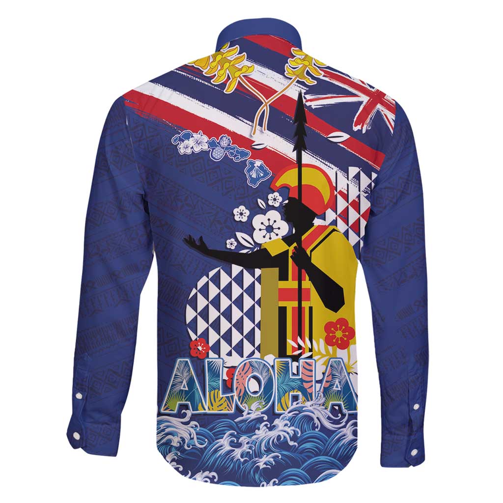 Hawaii King Kamehameha Day Family Matching Off Shoulder Maxi Dress and Hawaiian Shirt Lei Sea Waves Polynesian Tapa Pattern