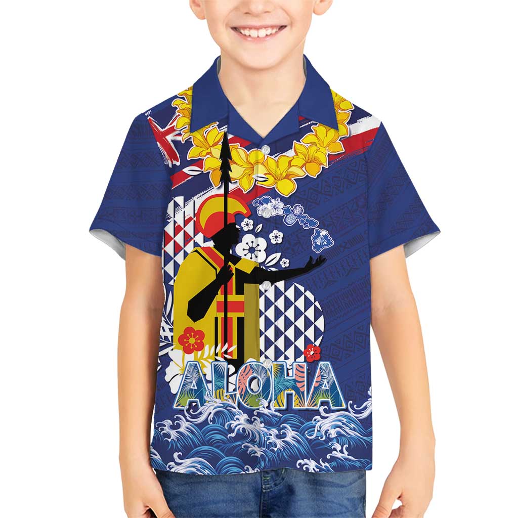 Hawaii King Kamehameha Day Family Matching Off Shoulder Short Dress and Hawaiian Shirt Lei Sea Waves Polynesian Tapa Pattern