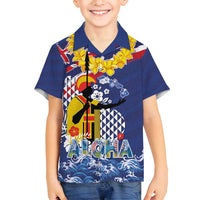 Hawaii King Kamehameha Day Family Matching Puletasi and Hawaiian Shirt Lei Sea Waves Polynesian Tapa Pattern