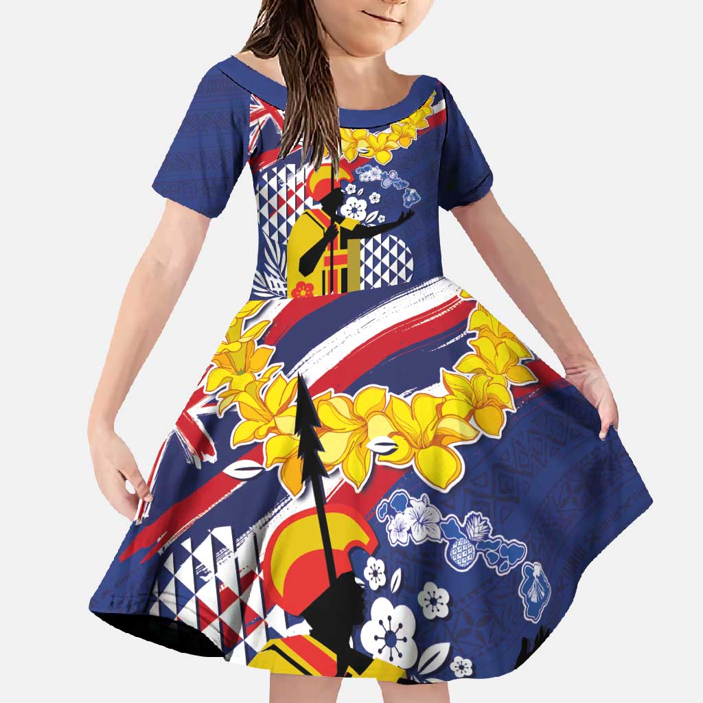 Hawaii King Kamehameha Day Family Matching Short Sleeve Bodycon Dress and Hawaiian Shirt Lei Sea Waves Polynesian Tapa Pattern