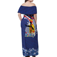 Hawaii King Kamehameha Day Off Shoulder Maxi Dress Lei Sea Waves Polynesian Tapa Pattern