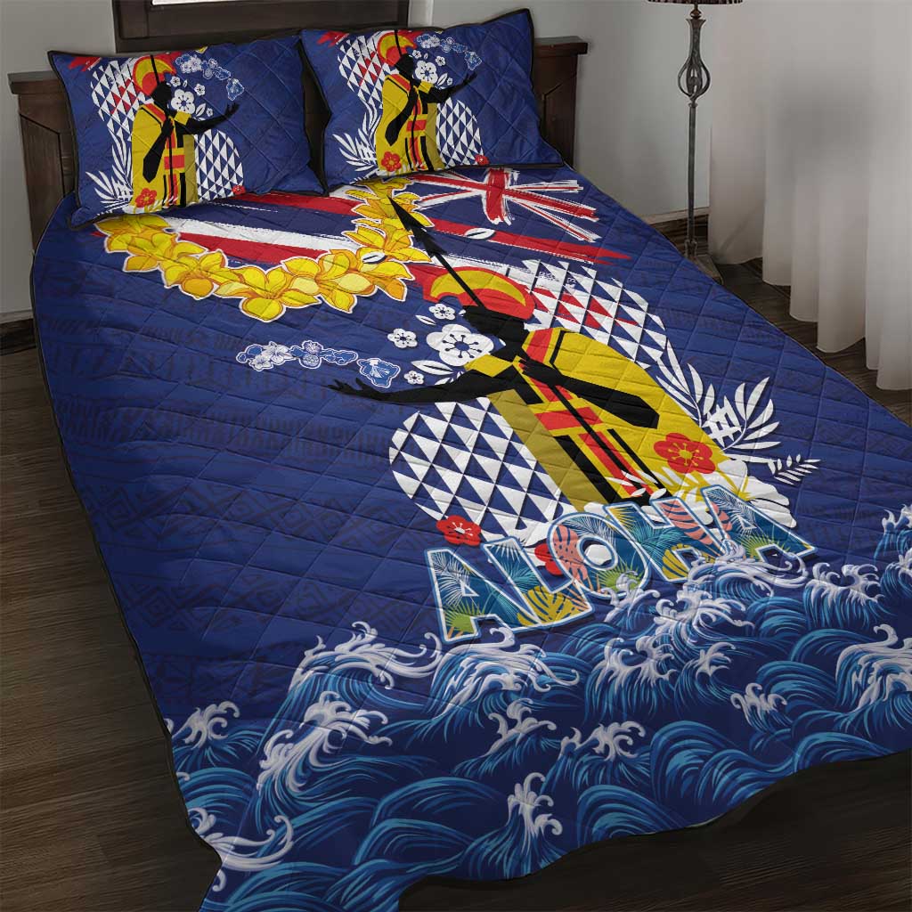 Hawaii King Kamehameha Day Quilt Bed Set Lei Sea Waves Polynesian Tapa Pattern
