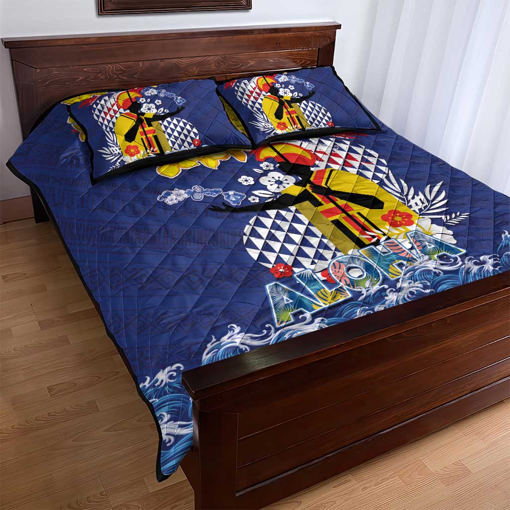 Hawaii King Kamehameha Day Quilt Bed Set Lei Sea Waves Polynesian Tapa Pattern