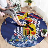 Hawaii King Kamehameha Day Round Carpet Lei Sea Waves Polynesian Tapa Pattern LT03 - Polynesian Pride