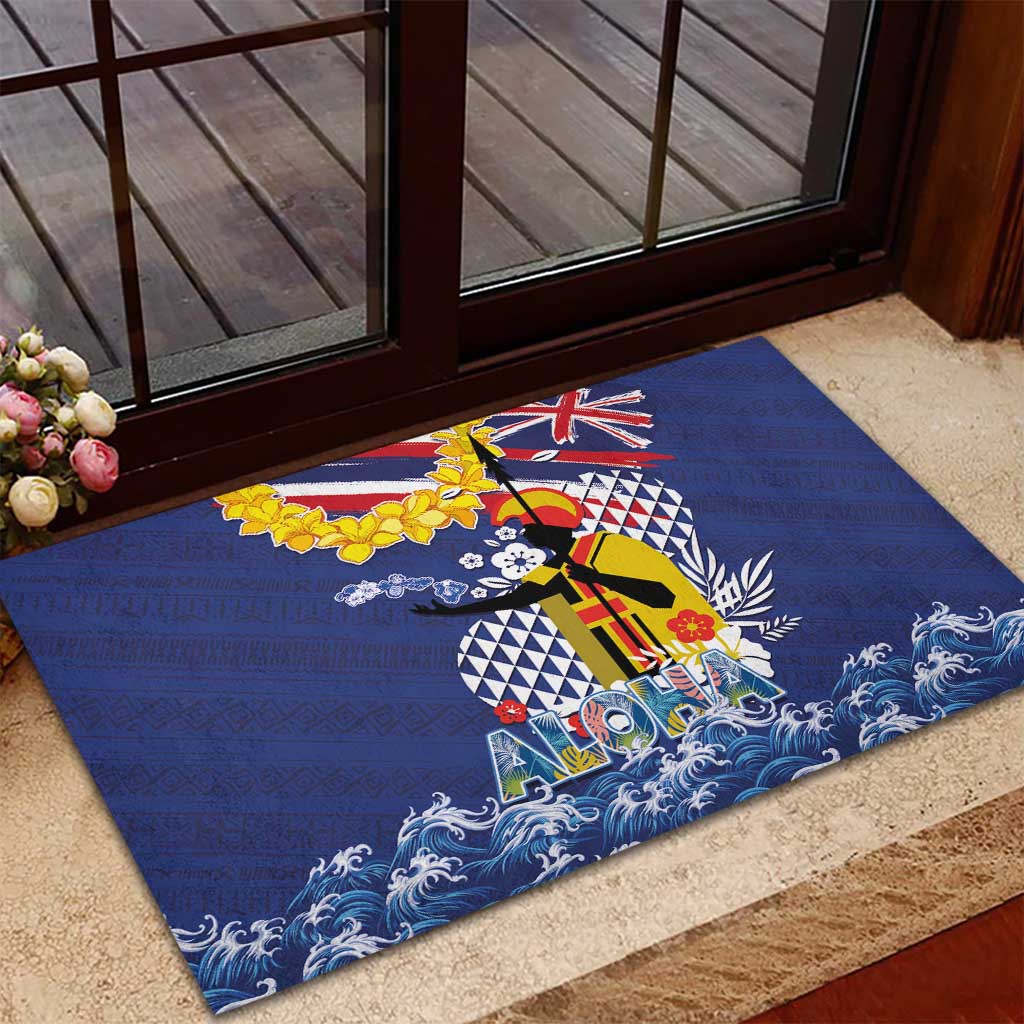 Hawaii King Kamehameha Day Rubber Doormat Lei Sea Waves Polynesian Tapa Pattern LT03 - Polynesian Pride