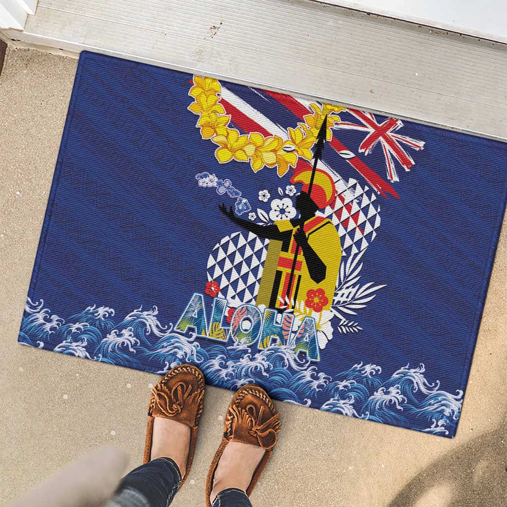 Hawaii King Kamehameha Day Rubber Doormat Lei Sea Waves Polynesian Tapa Pattern LT03 - Polynesian Pride