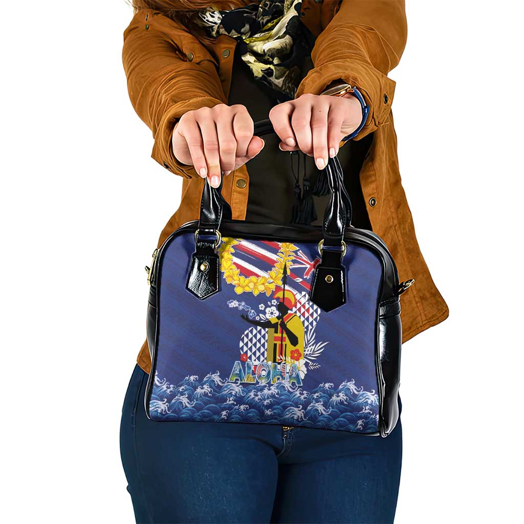 Hawaii King Kamehameha Day Shoulder Handbag Lei Sea Waves Polynesian Tapa Pattern LT03 One Size Blue - Polynesian Pride