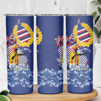 Hawaii King Kamehameha Day Skinny Tumbler Lei Sea Waves Polynesian Tapa Pattern