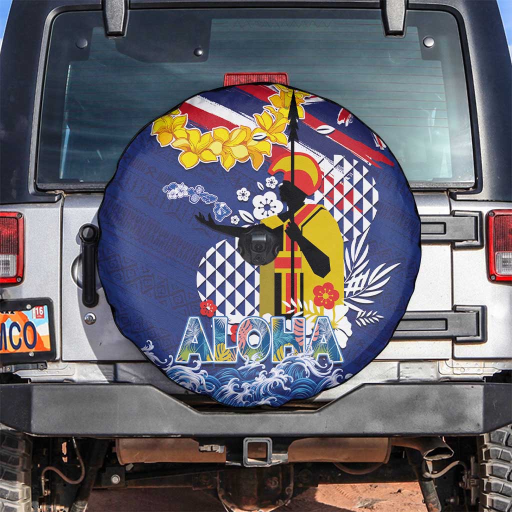 Hawaii King Kamehameha Day Spare Tire Cover Lei Sea Waves Polynesian Tapa Pattern