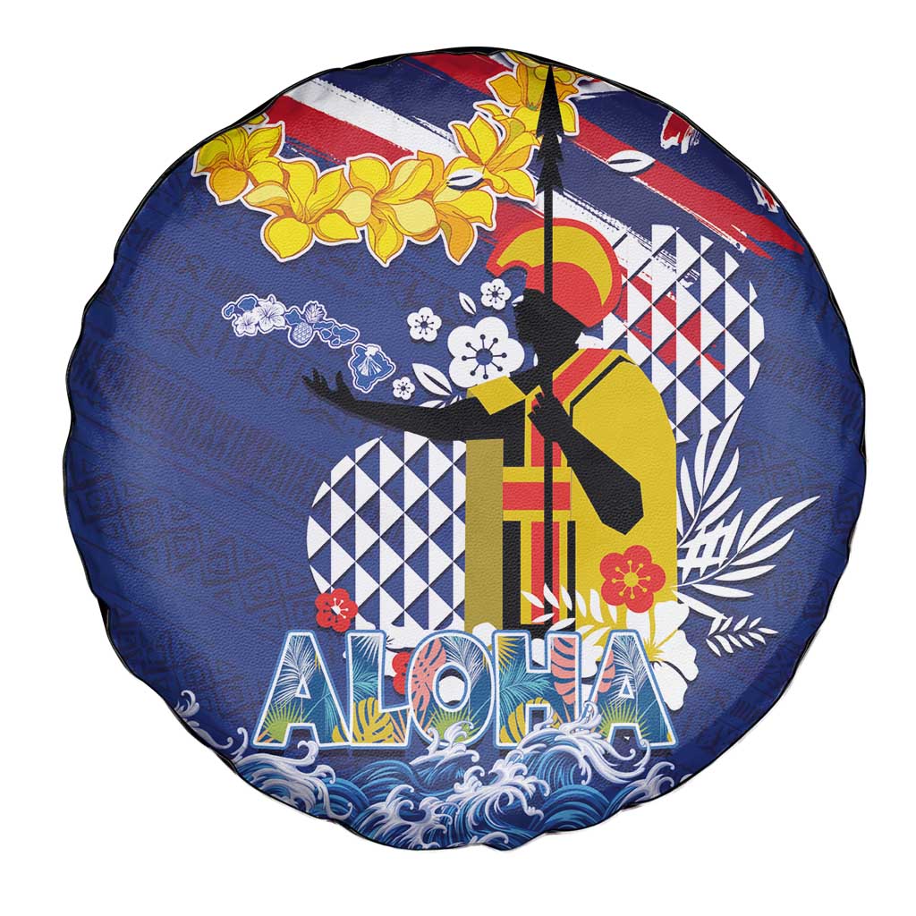 Hawaii King Kamehameha Day Spare Tire Cover Lei Sea Waves Polynesian Tapa Pattern