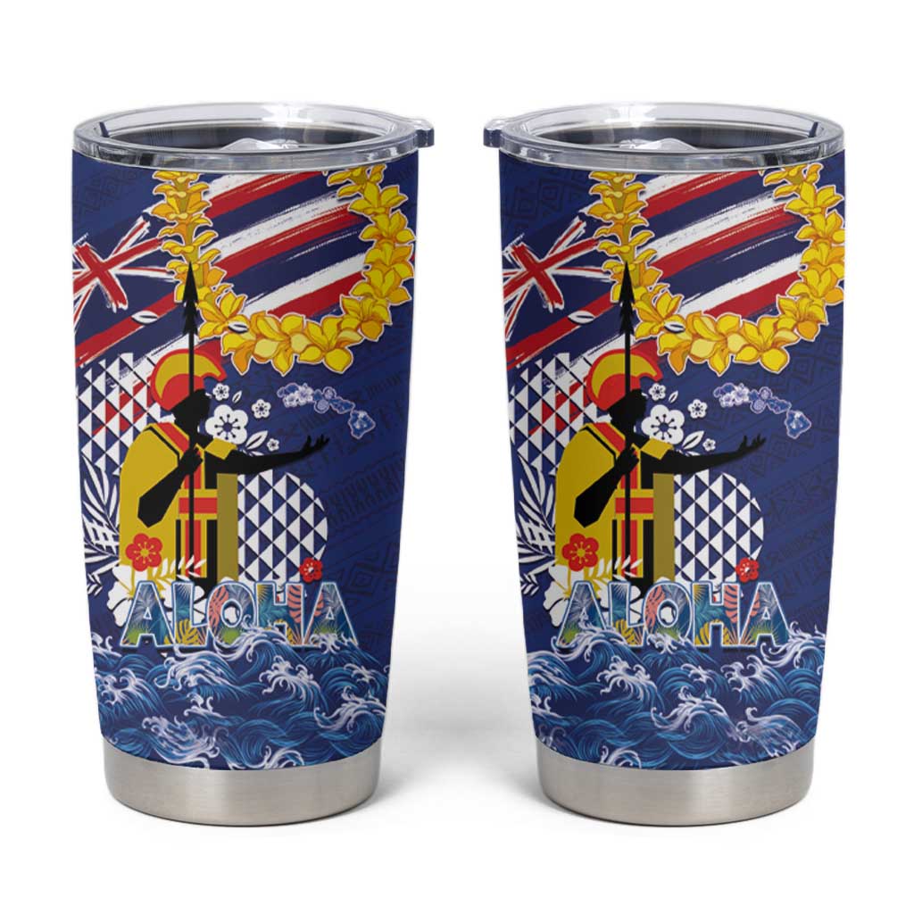 Hawaii King Kamehameha Day Tumbler Cup Lei Sea Waves Polynesian Tapa Pattern