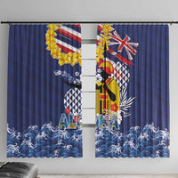 Hawaii King Kamehameha Day Window Curtain Lei Sea Waves Polynesian Tapa Pattern LT03 With Hooks Blue - Polynesian Pride