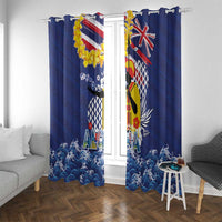 Hawaii King Kamehameha Day Window Curtain Lei Sea Waves Polynesian Tapa Pattern LT03 With Grommets Blue - Polynesian Pride