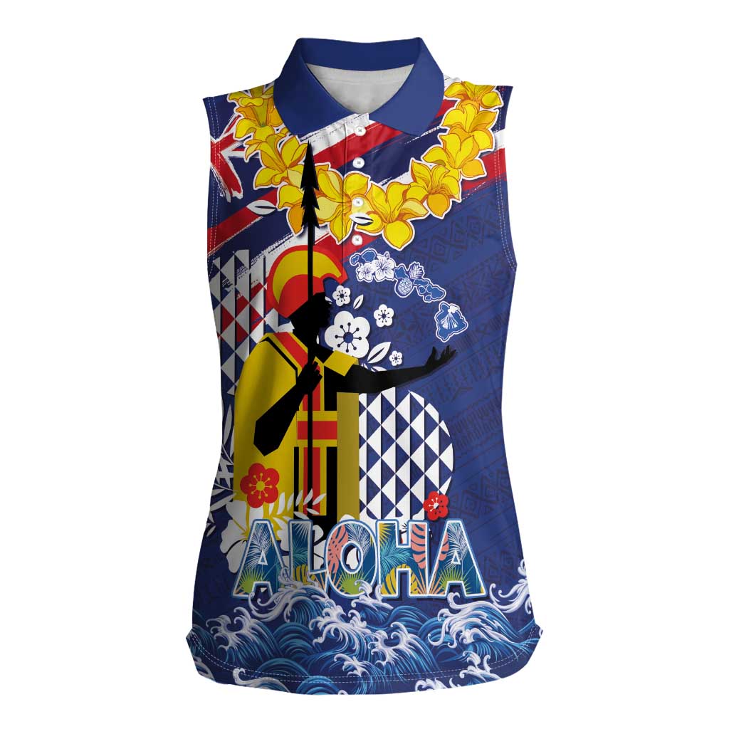 Hawaii King Kamehameha Day Women Sleeveless Polo Shirt Lei Sea Waves Polynesian Tapa Pattern LT03 Female Blue - Polynesian Pride