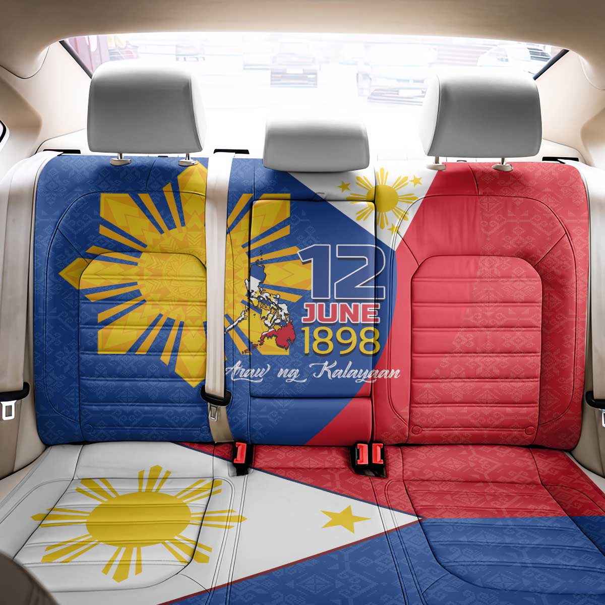 Philippines Independence Day Back Car Seat Cover Araw ng Kalayaan Polynesian Sun and YAKAN Pattern
