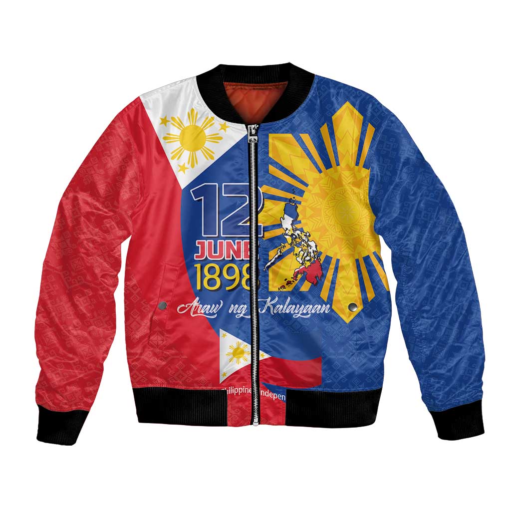 Philippines Independence Day Bomber Jacket Araw ng Kalayaan Polynesian Sun and YAKAN Pattern