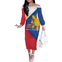 Philippines Independence Day Family Matching Off The Shoulder Long Sleeve Dress and Hawaiian Shirt Araw ng Kalayaan Polynesian Sun and YAKAN Pattern