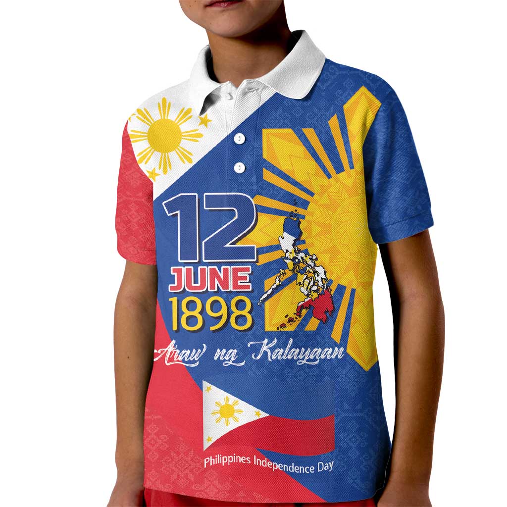 Philippines Independence Day Kid Polo Shirt Araw ng Kalayaan Polynesian Sun and YAKAN Pattern