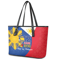 Philippines Independence Day Leather Tote Bag Araw ng Kalayaan Polynesian Sun and YAKAN Pattern