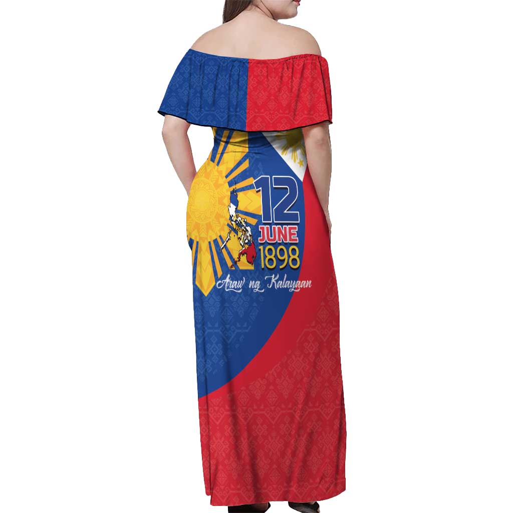 Philippines Independence Day Off Shoulder Maxi Dress Araw ng Kalayaan Polynesian Sun and YAKAN Pattern