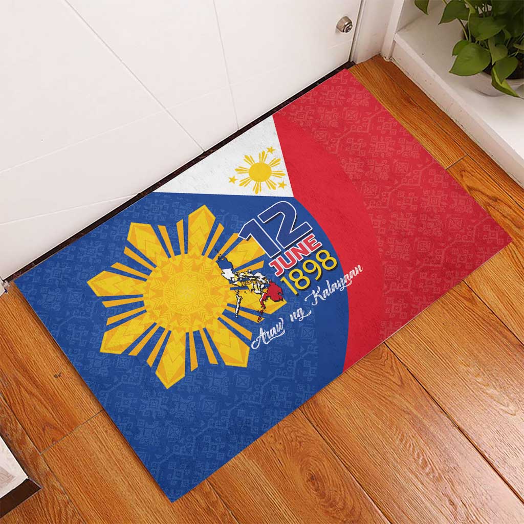Philippines Independence Day Rubber Doormat Araw ng Kalayaan Polynesian Sun and YAKAN Pattern