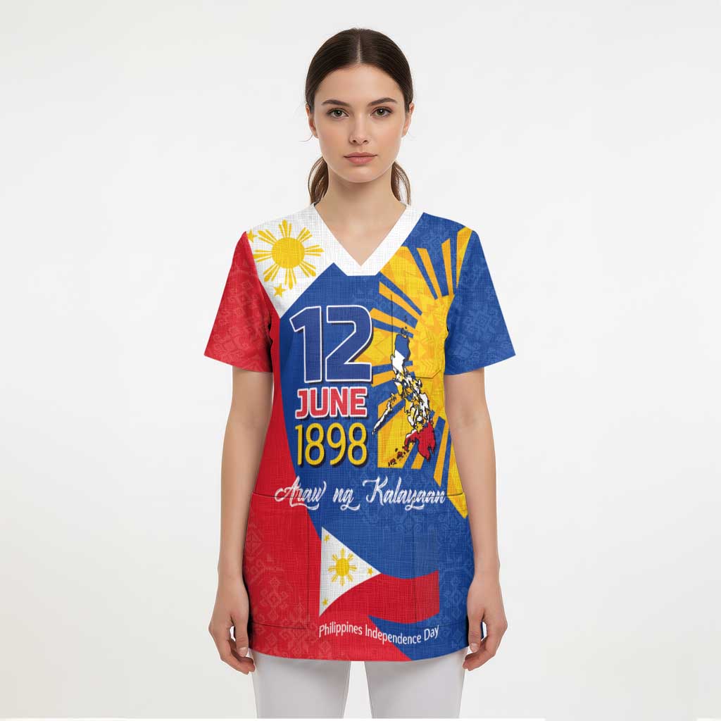 Philippines Independence Day Scrub Top Araw ng Kalayaan Polynesian Sun and YAKAN Pattern - Polynesian Pride