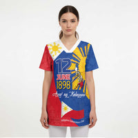 Philippines Independence Day Scrub Top Araw ng Kalayaan Polynesian Sun and YAKAN Pattern - Polynesian Pride