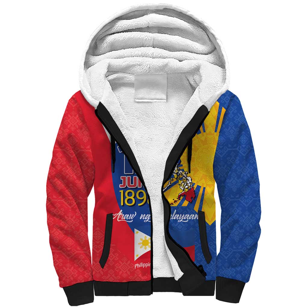 Philippines Independence Day Sherpa Hoodie Araw ng Kalayaan Polynesian Sun and YAKAN Pattern
