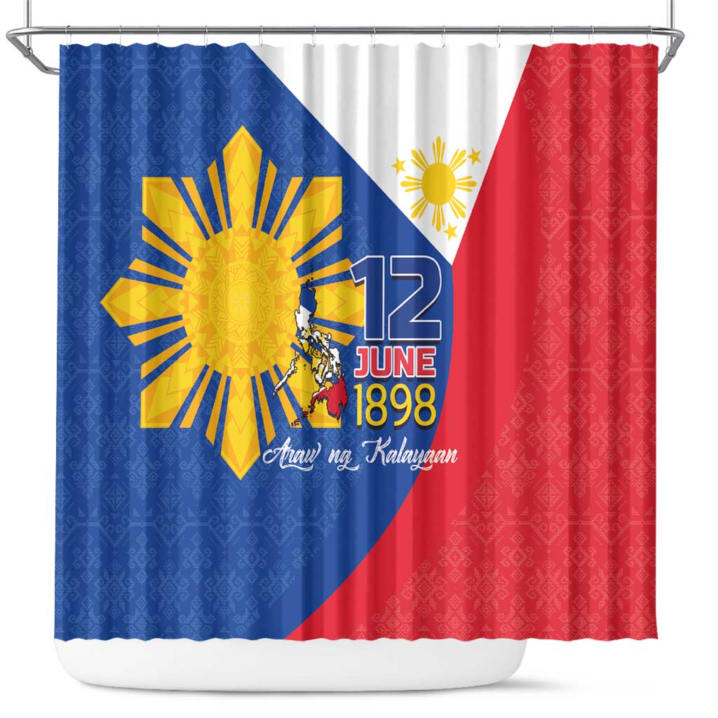 Philippines Independence Day Shower Curtain Araw ng Kalayaan Polynesian Sun and YAKAN Pattern