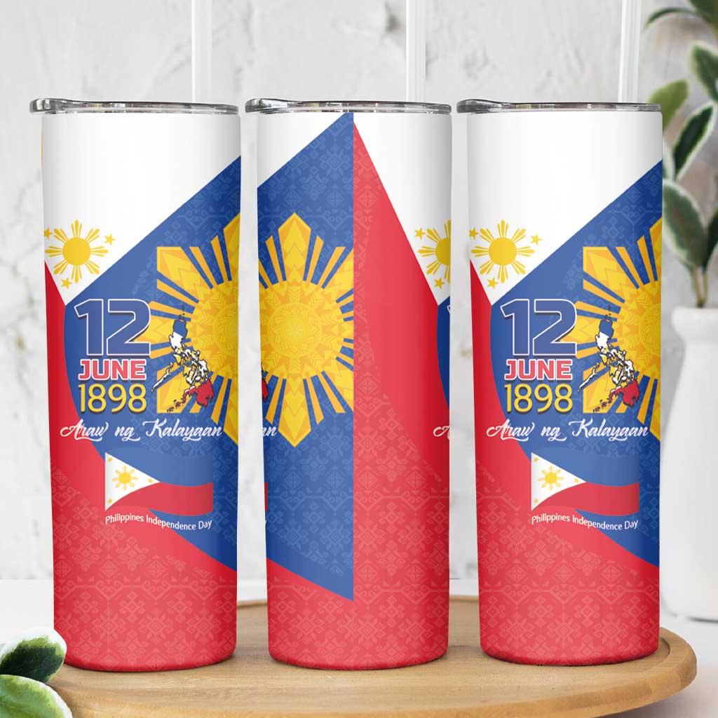 Philippines Independence Day Skinny Tumbler Araw ng Kalayaan Polynesian Sun and YAKAN Pattern LT03 - Polynesian Pride