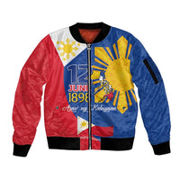 Philippines Independence Day Sleeve Zip Bomber Jacket Araw ng Kalayaan Polynesian Sun and YAKAN Pattern