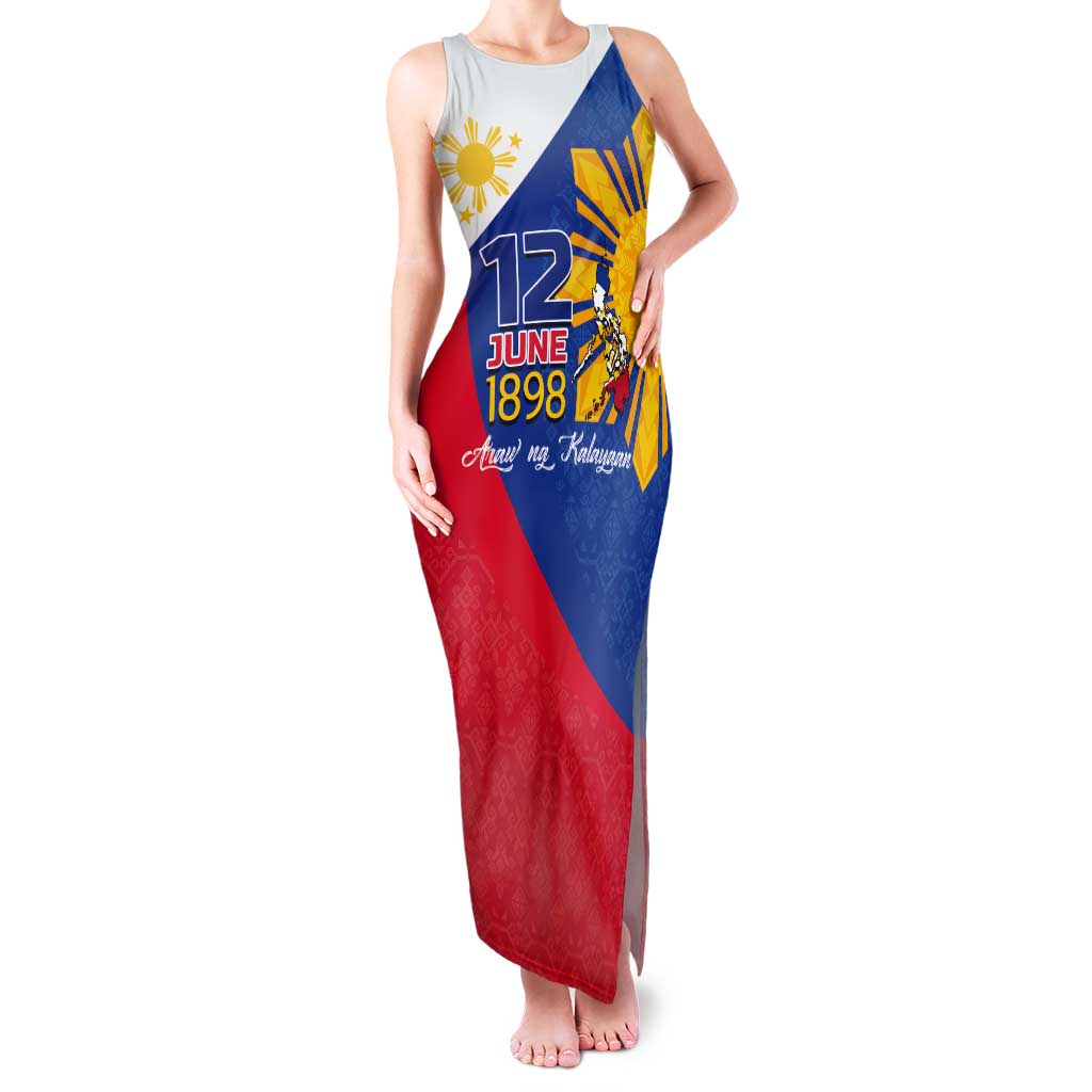 Philippines Independence Day Tank Maxi Dress Araw ng Kalayaan Polynesian Sun and YAKAN Pattern
