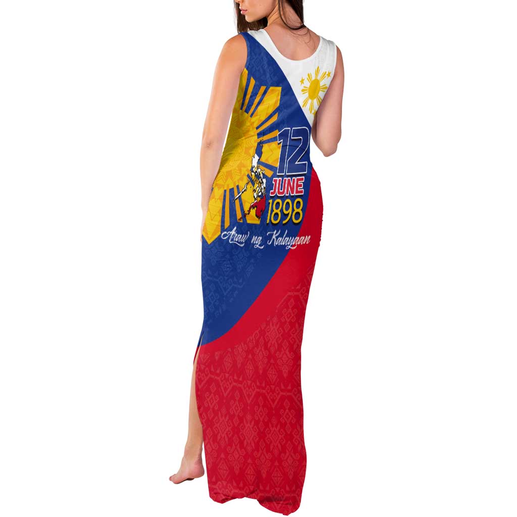 Philippines Independence Day Tank Maxi Dress Araw ng Kalayaan Polynesian Sun and YAKAN Pattern