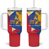 Philippines Independence Day Tumbler With Handle Araw ng Kalayaan Polynesian Sun and YAKAN Pattern