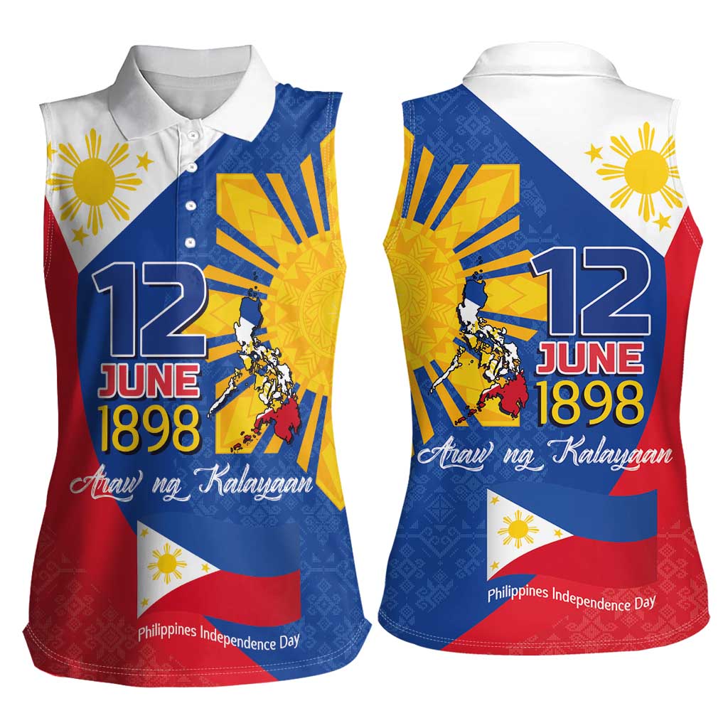 Philippines Independence Day Women Sleeveless Polo Shirt Araw ng Kalayaan Polynesian Sun and YAKAN Pattern