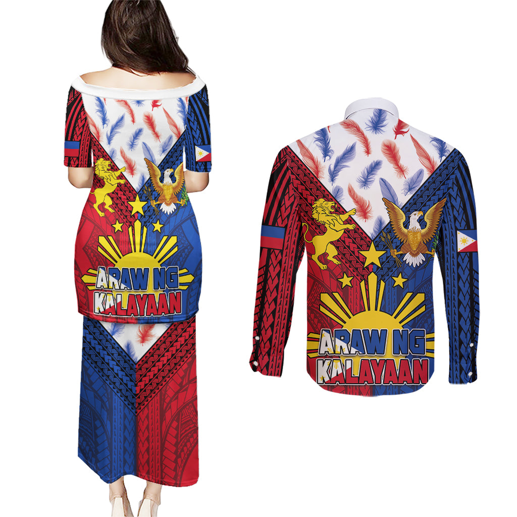 Philippines Independence Day 126th Anniversary Couples Matching Puletasi and Long Sleeve Button Shirt Polynesian Pattern National Flag Style