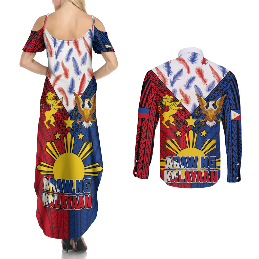 Philippines Independence Day 126th Anniversary Couples Matching Summer Maxi Dress and Long Sleeve Button Shirt Polynesian Pattern National Flag Style