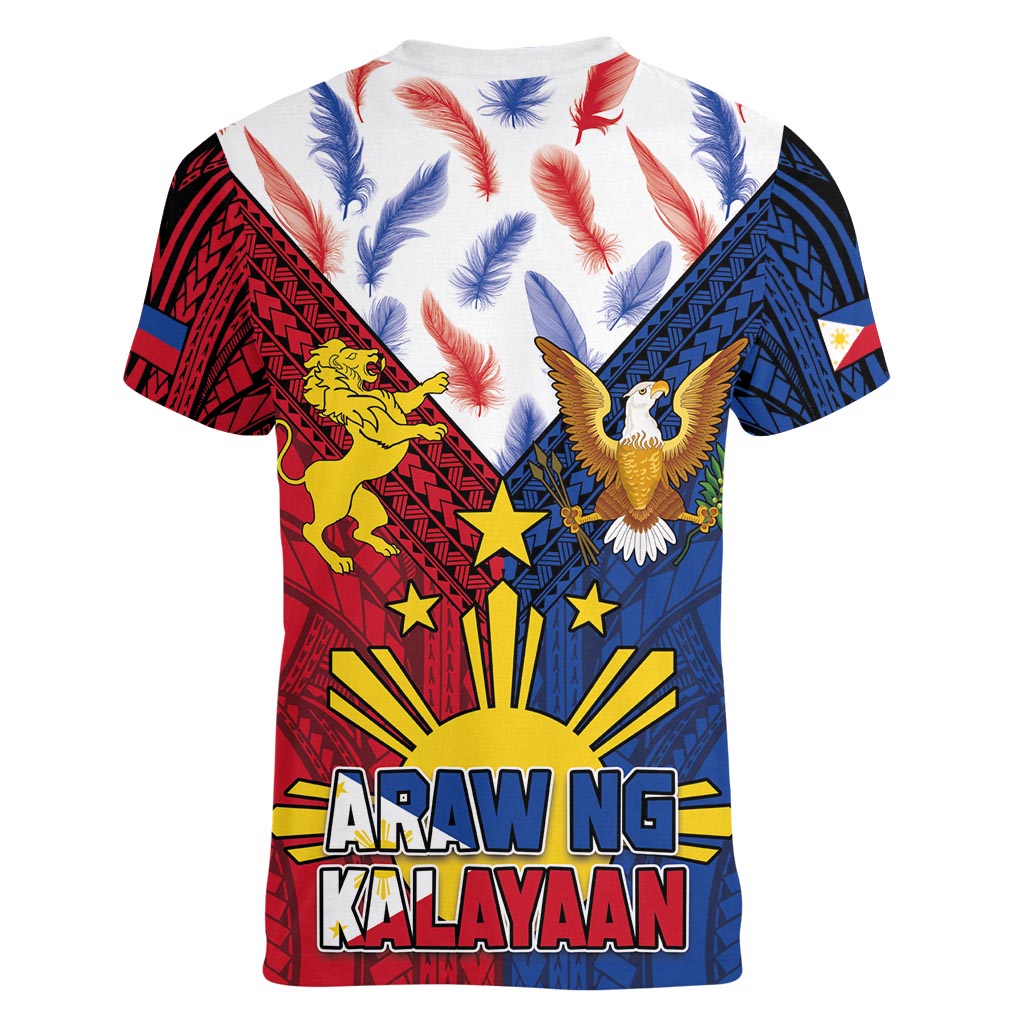Philippines Independence Day 126th Anniversary Women V-Neck T-Shirt Polynesian Pattern National Flag Style