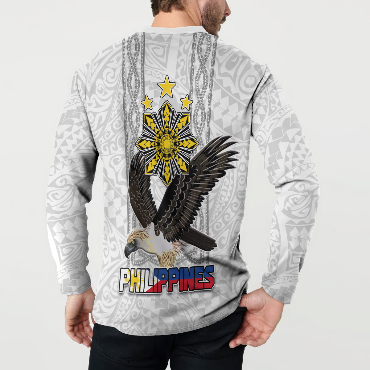 Philippines Eagle Week Button Sweatshirt Polynesian Pattern Barong Style