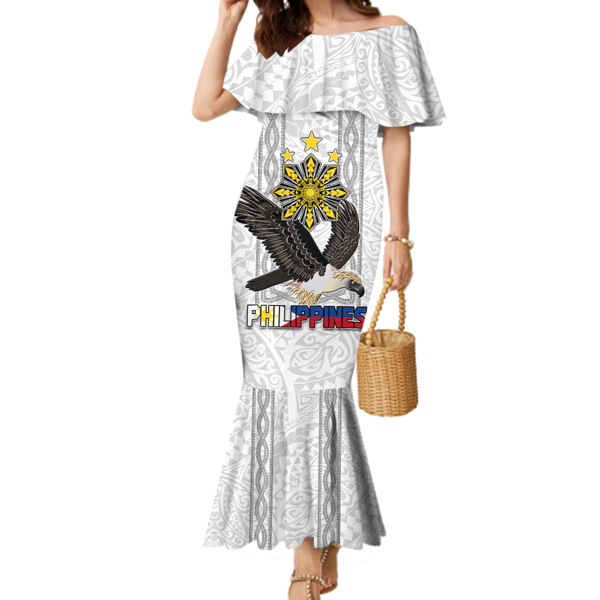 Philippines Eagle Week Family Matching Mermaid Dress and Hawaiian Shirt Polynesian Pattern Barong Style