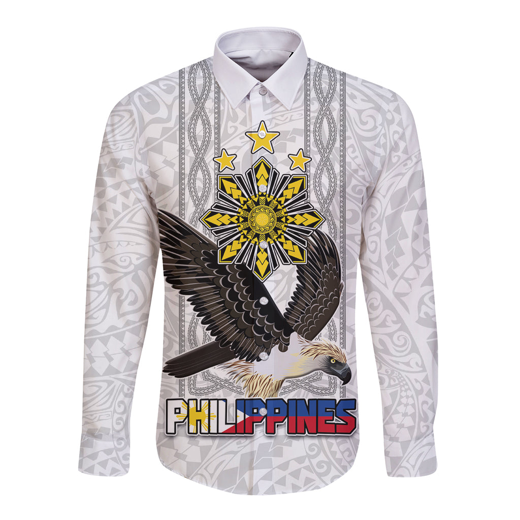 Philippines Eagle Week Long Sleeve Button Shirt Polynesian Pattern Barong Style