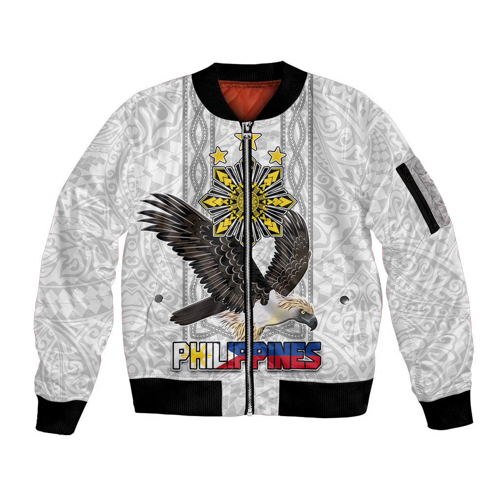 Philippines Eagle Week Sleeve Zip Bomber Jacket Polynesian Pattern Barong Style