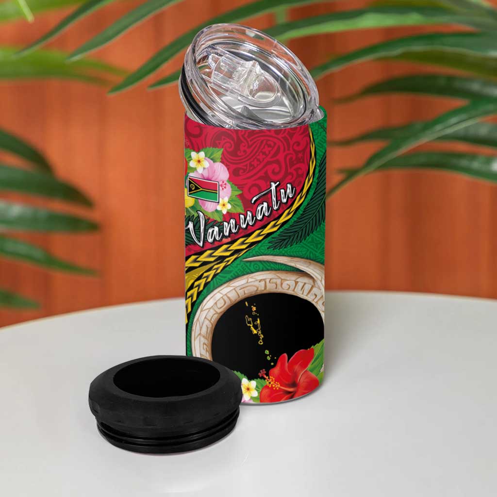 Vanuatu Tribal Boar Tusk 4 in 1 Can Cooler Tumbler Tropical Plants with Namele and Melanesian Pattern LT03 - Polynesian Pride