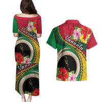 Vanuatu Tribal Boar Tusk Couples Matching Puletasi and Hawaiian Shirt Tropical Plants with Namele and Melanesian Pattern
