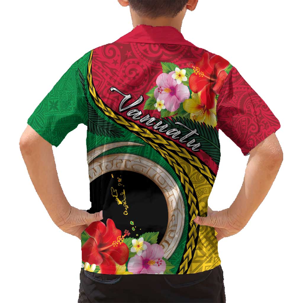 Vanuatu Tribal Boar Tusk Family Matching Tank Maxi Dress and Hawaiian Shirt Tropical Plants with Namele and Melanesian Pattern