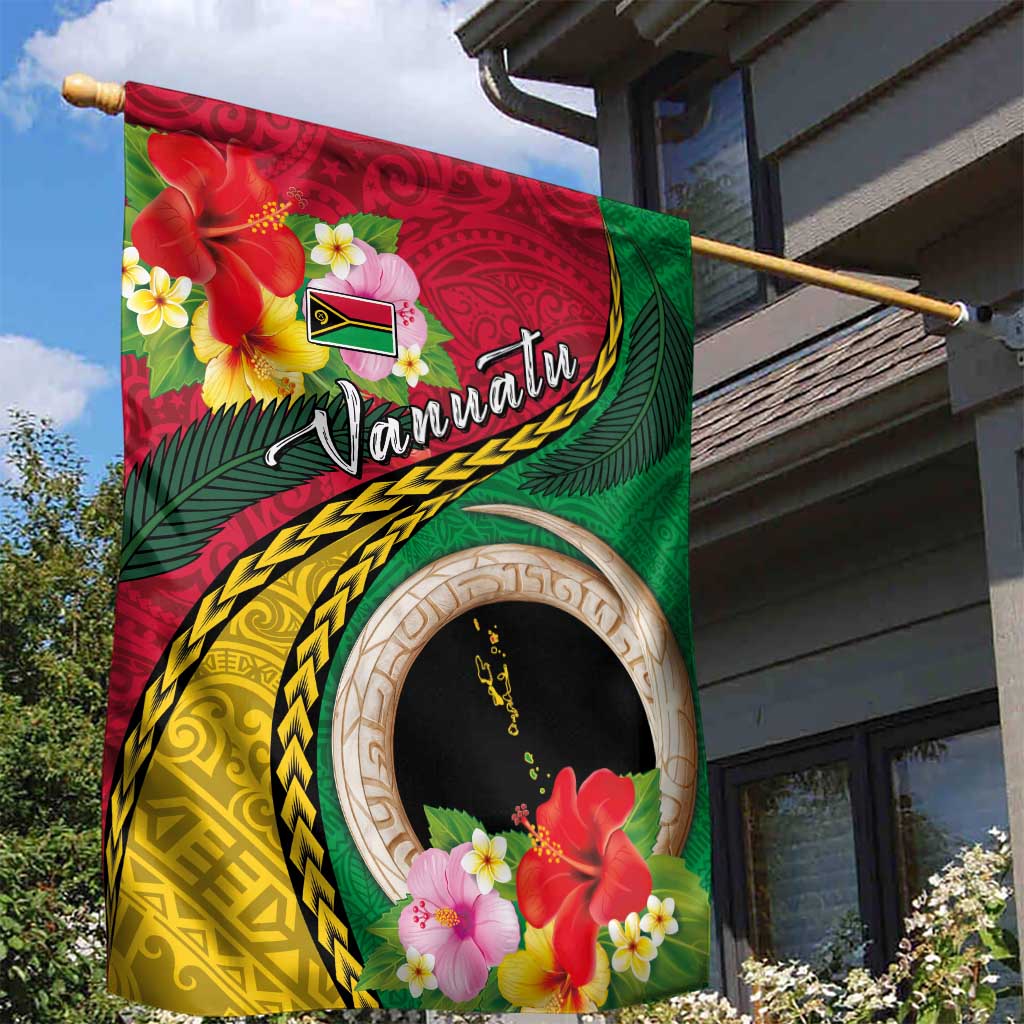 Vanuatu Tribal Boar Tusk Garden Flag Tropical Plants with Namele and Melanesian Pattern